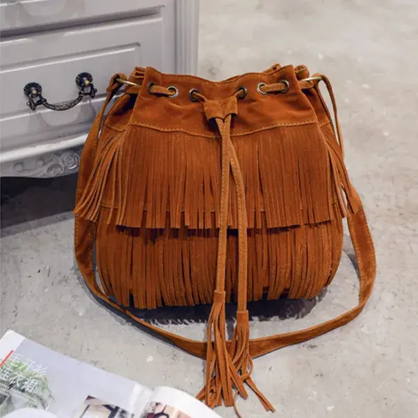 Sac à main rétro à franges en faux daim pour femme, sacoche fourre-tout à pompon, porté croisé, nouv
