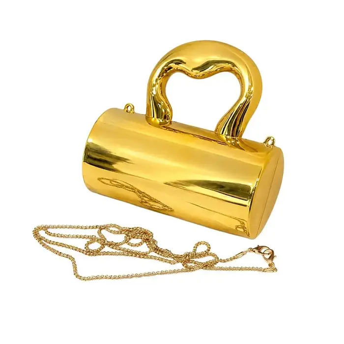 Pochette Mini Portable Dorée Scintillante de Luxe en Acrylique Sac à Main Bandoulière pour Femme