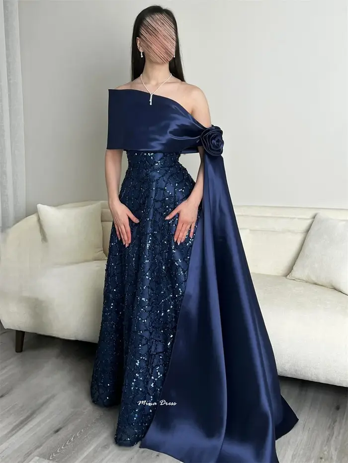 Mina personnalisé bleu marine luxueux robes de soirée pour femmes pour les occasions formelles perles fleurs