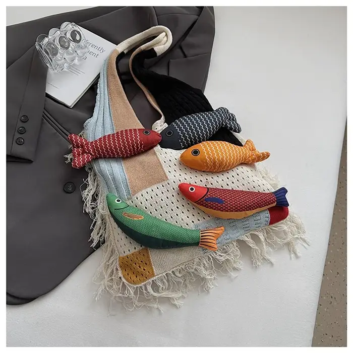 Mode été coton Crochet sac à bandoulière poisson mode glands plage sac à main sac à main Simple four