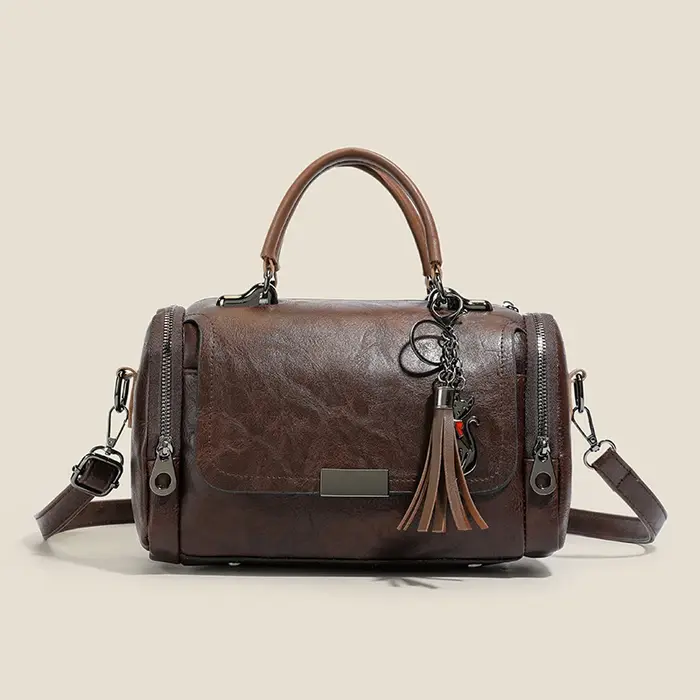 Sac Boston rétro en cuir PU noir pour femme