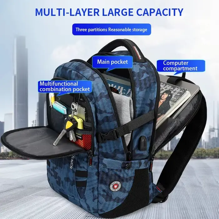 Sac à dos étanche pour ordinateur portable 15.6 pouces hommes USB charge antivol sac à dos suisse voyage femmes sac à dos homme sac d'école Mochila