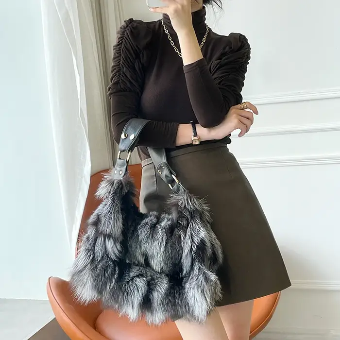 Sac à main en fourrure véritable de luxe pour femme