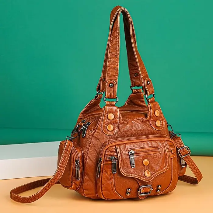 Sac à main noir rétro en cuir texturé