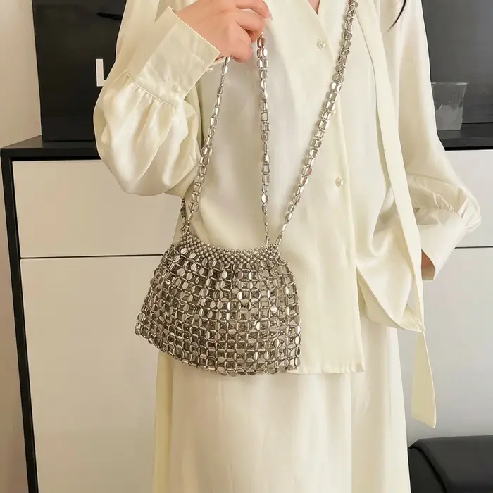 Sac seau brillant argenté pour femme