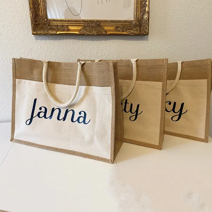 Sacs fourre-tout personnalisés de sac de plage en toile de jute