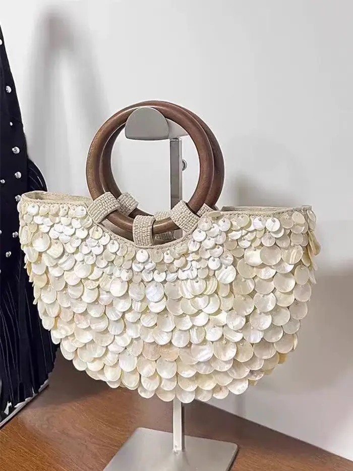 Sac à main en perles pour femmes, fait à la main, industrie lourde, coquille naturelle brodée, fourr