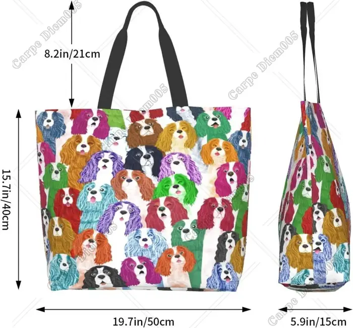 Sac fourre-tout coloré King Charles Spaniel Cartoon