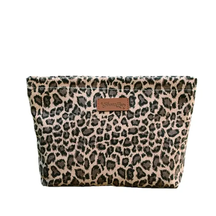 Grand sac de maquillage imprimé léopard – Sac à main élégant et mignon pour femmes et filles