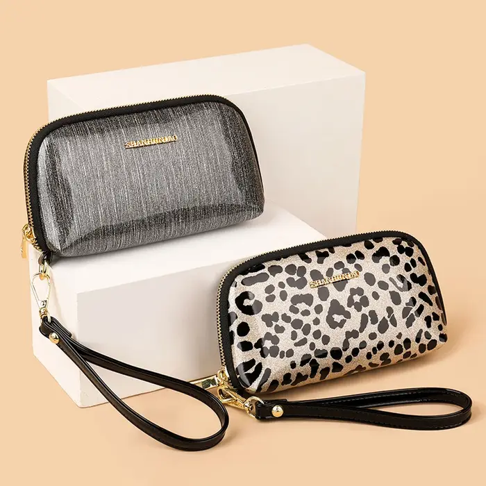 Pochette Imprimée Tendance pour Femme Portefeuille Multifonctionnel à Glissière et Compacte