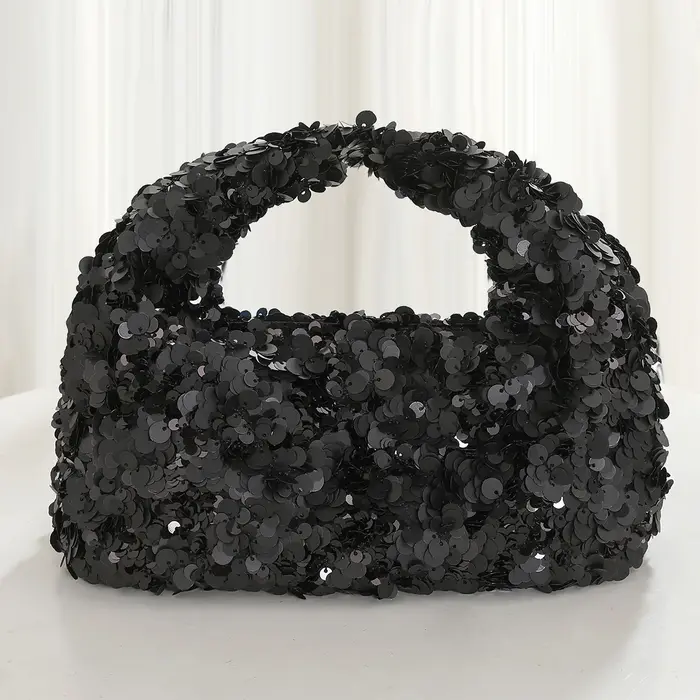 Pochette de soirée bleue à sequins, sac hobo noir exquis, sac seau à sequins brillants, petit sac fo