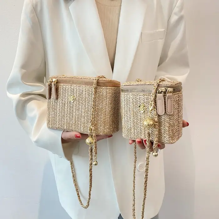 Mini sac seau en paille pour femme