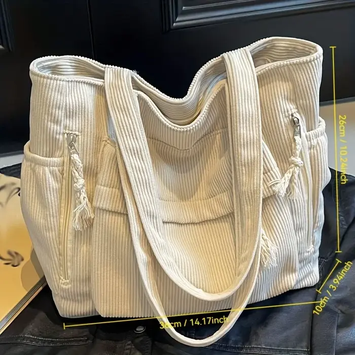 Sac fourre-tout en velours côtelé avec plusieurs poches