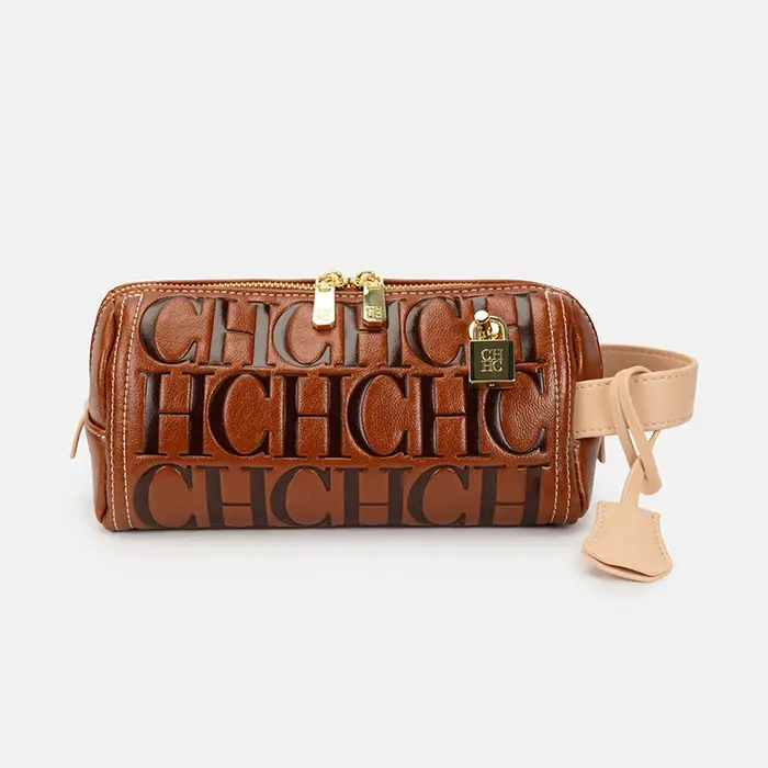 Pochette cosmétique CH embossée avec fermeture éclair à cadenas doré, trousse de toilette portable p