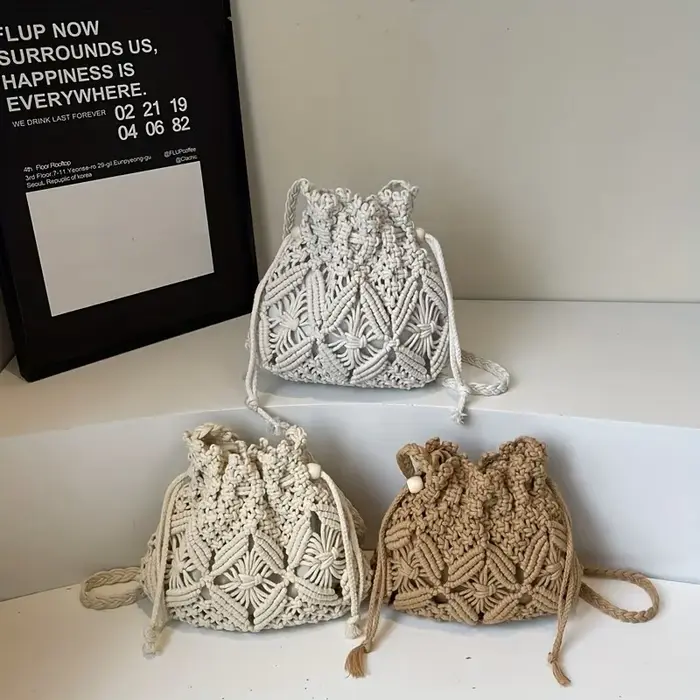 Sac seau bohème en macramé fait main