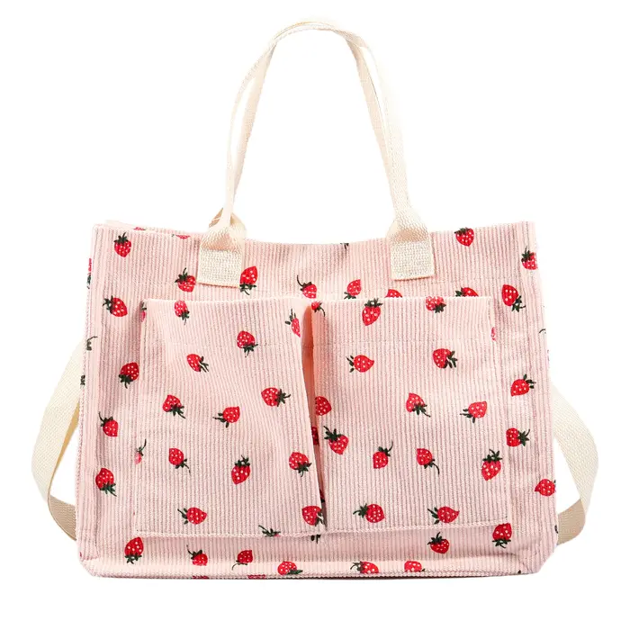 Sac fourre-tout mignon fraise patché sac à main pour femmes tissu grande capacité