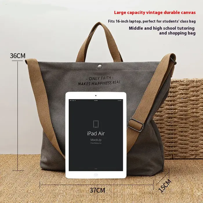 Sac fourre-tout rétro en toile épaisse tendance avec bandoulière