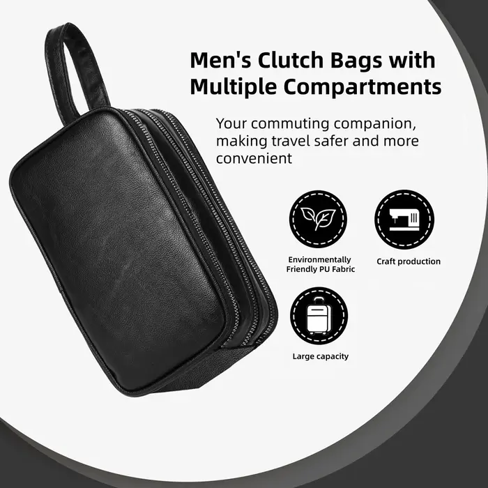 Pochette en cuir PU pour homme avec sangle de poignet