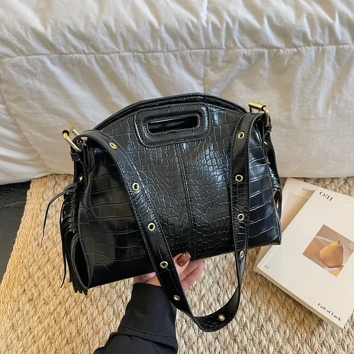 Sac à Main de trajet de mode Sac à bandoulière en cuir de Crocodile noir dame pochette de soirée de créateur couleur