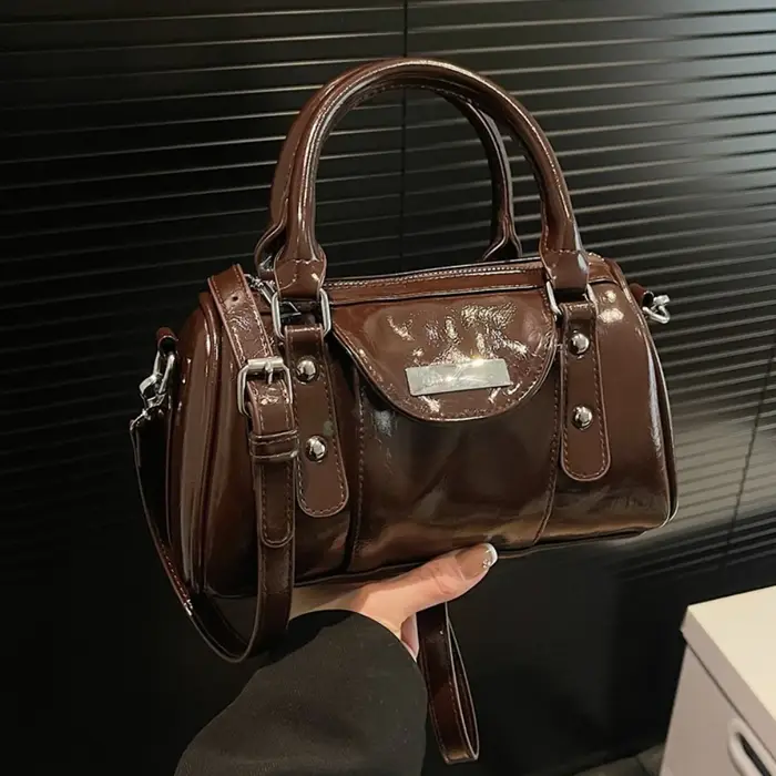 Mini sacs à poignée supérieure pour femmes huile brillante en cuir PU couleur Pure épaule