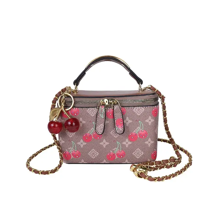 Mini sac carré décoré de cerises