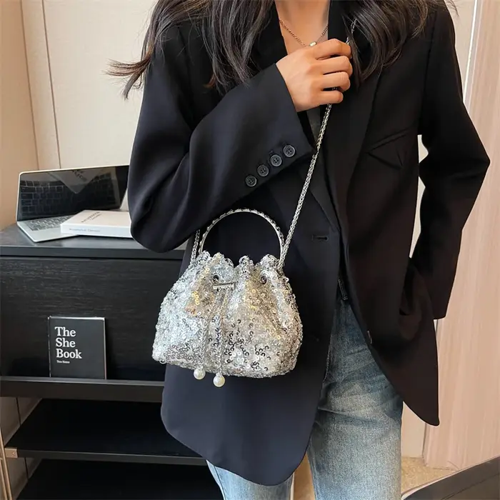 Sac à main à paillettes brillantes argentées pour femmes