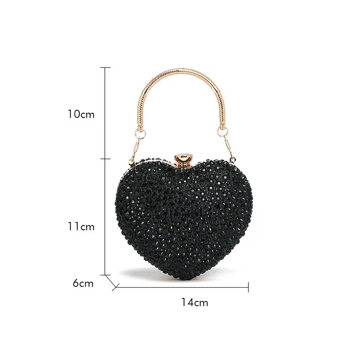 Luxe diamant incrusté coeur forme cristal pochette sac à main pierres soirée de mariage sac à bandoulière poignée