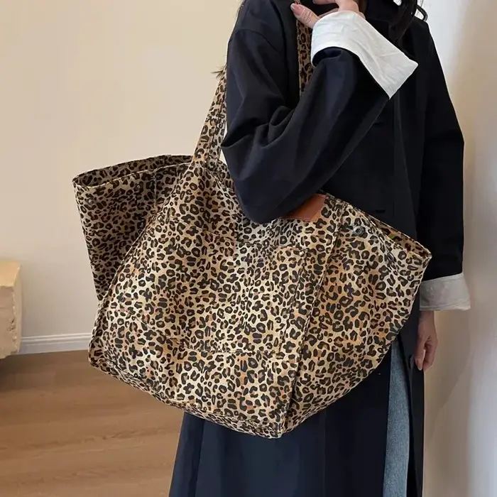 Sac fourre-tout à motif léopard, sac en toile vintage initié, sac à main de grande capacité pour l'é