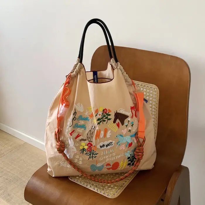 Sac à bandoulière pour femme avec broderie style graffiti, sac de shopping de style japonais, sac fo