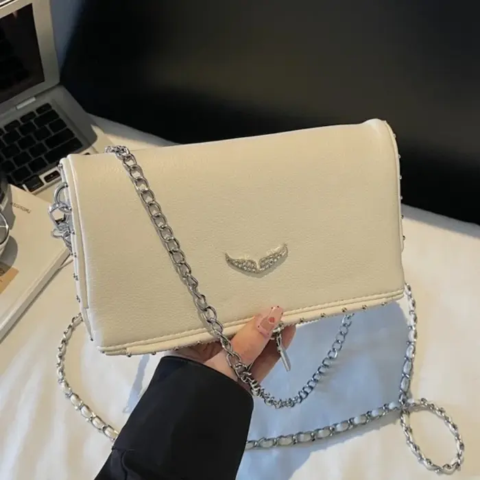 Nouveau Sac Enveloppe Aile Incrusté de Diamants Style Français 2026 - Sac ZV Tendance et Polyvalent - Sac Bandoulière Rétro Classique