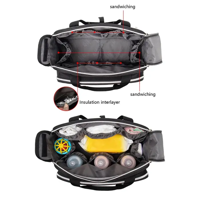 Lequeen nouveau sac de voyage de maternité pour maman sac à bandoulière noir sac à main fourre-tout séparation sèche et humide sac de poussette à couches pour bébé