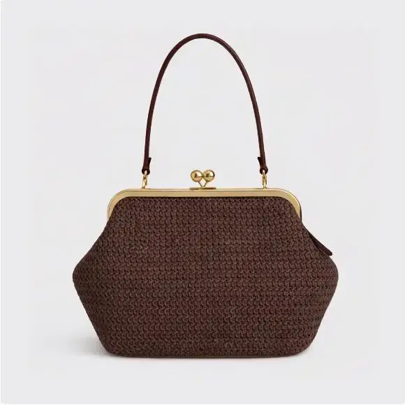 Sac à bandoulière pour femme, design exquis et irrégulier, sac à main en paille tressée en forme de