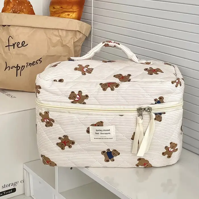 Sac à cosmétiques motif ours rose Beige pour femmes