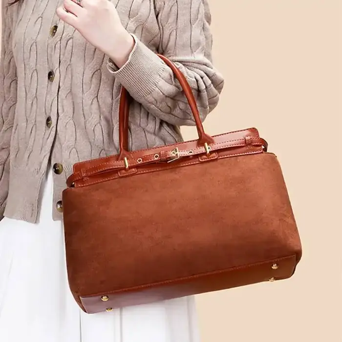 Hiver mat café Camel grand fourre-tout Style russe Faux daim cuir PU femmes sac à main Nubuck banlieue bureau sac à bandoulière