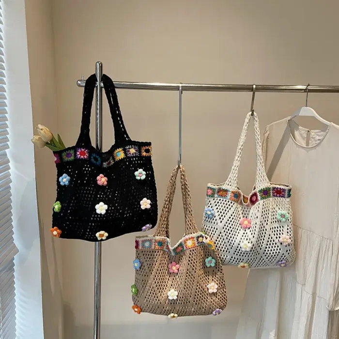 Sac fourre-tout de plage à fleurs au Crochet