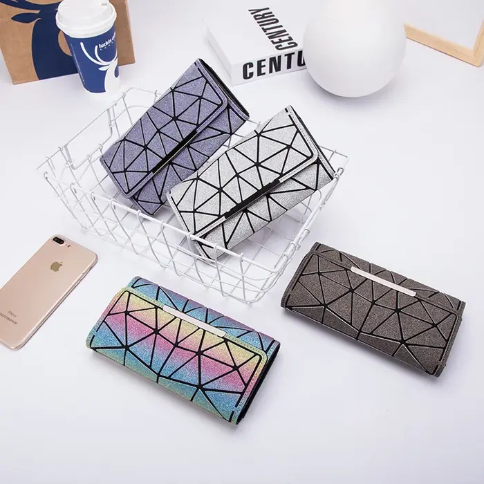 Sac à main portefeuille géométrique femmes longue pochette portefeuilles sac d'argent trois plis