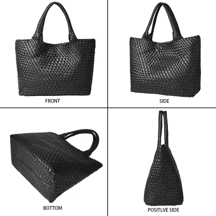 Sac fourre-tout tissé pour femme, sacs à main à bandoulière en cuir végétalien, fourre-tout de plage