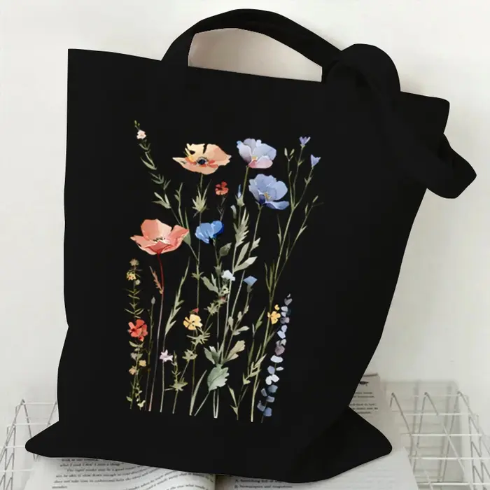 Sac à bandoulière pour femme, fourre-tout à motif de fleurs sauvages, sacs à bandoulière en toile po