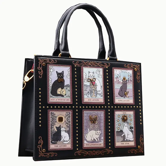 Sac de créateur vintage et de luxe avec broderie délicate impression de chat sac fourre-tout populai