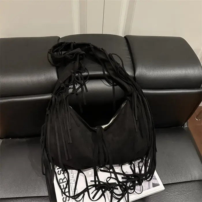 Sac à bandoulière à pompon de Style occidental, en cuir Nubuck PU, sac de grande capacité en Polyest