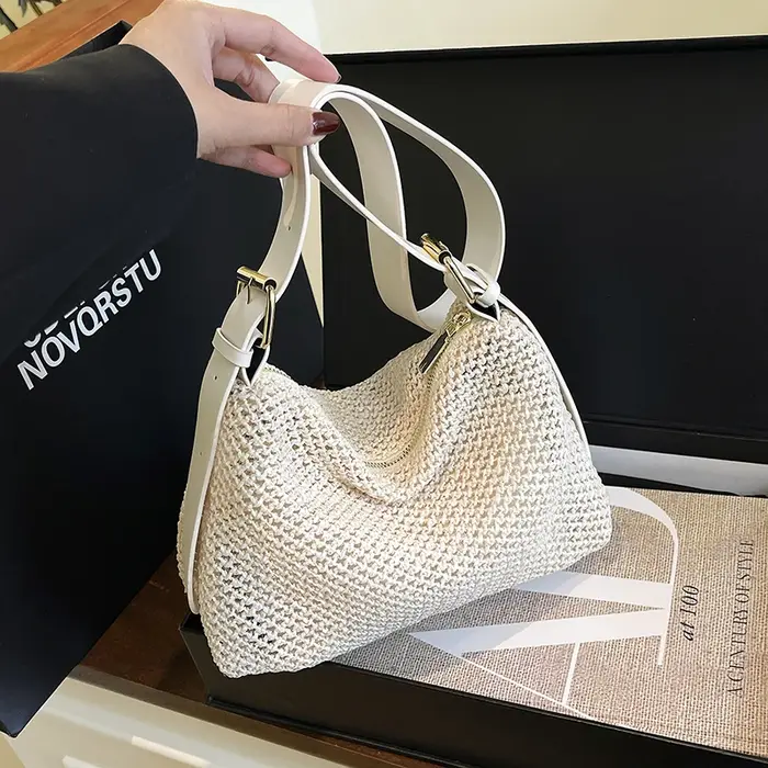 Sac bandoulière femme Fresh Vacation, tissé à maille ouverte, couleur unie, avec sangle réglable, lé