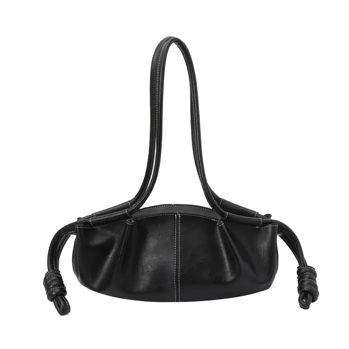 Sac à bandoulière en similicuir noir froissé pour femme