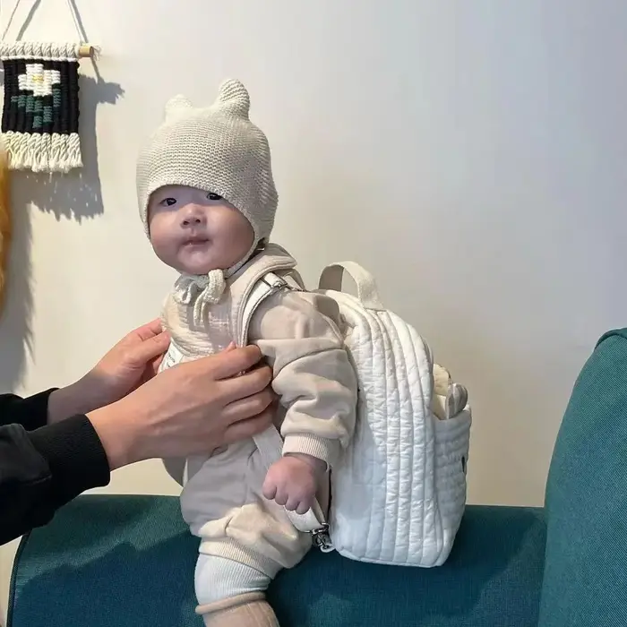 Ins – sac à dos matelassé coréen mignon: broderie d'ours
