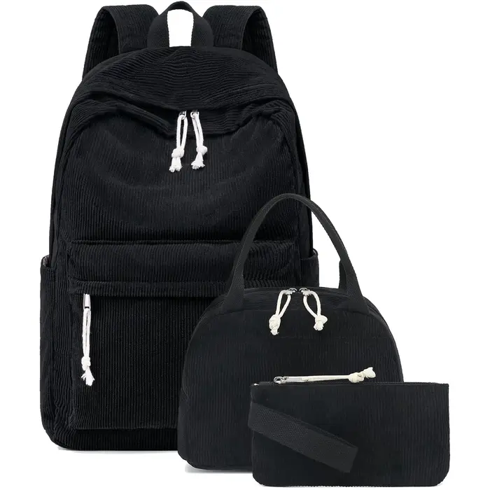 Velours côtelé 3Pecs/ensemble sacs d'école pour adolescents collège style sac à dos femme filles couleur unie femmes