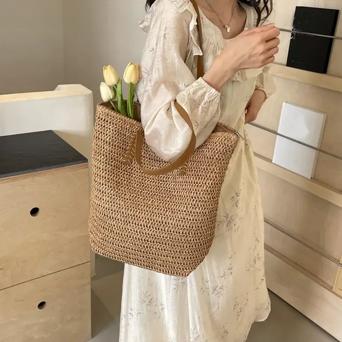 Sac de plage rond en paille