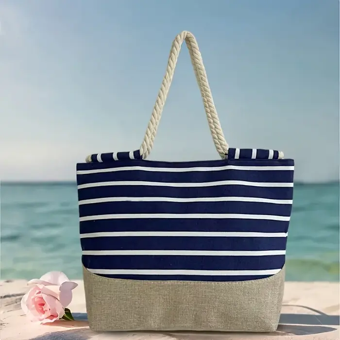 Sac fourre-tout pour femme à rayures bleues de style bohème vintage
