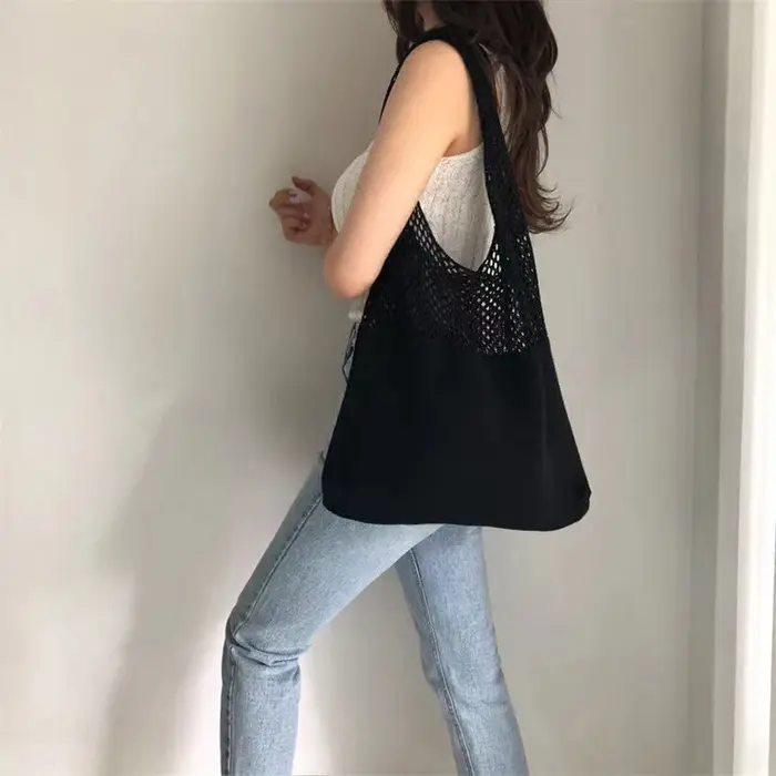 Sac fourre-tout vintage chic en fil tissé avec intérieur spacieux