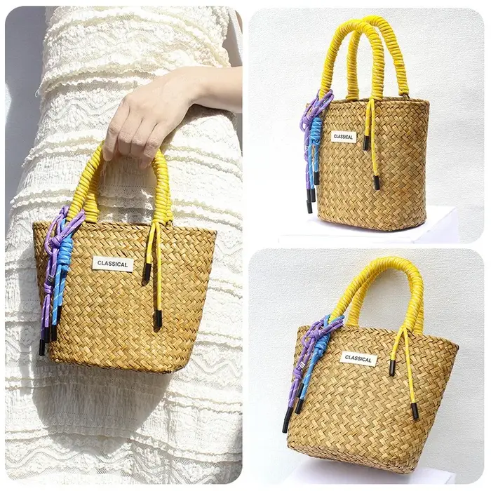 1 pièces sac fourre-tout tissé à la main panier de plage sac de marché