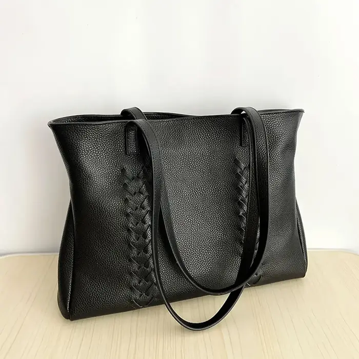 Sacs pour femmes en cuir véritable, sac fourre-tout minimaliste, textures tissées, grande capacité,