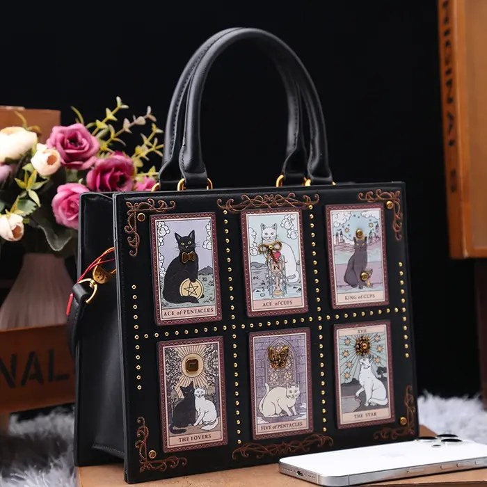 Sac de créateur vintage et de luxe avec broderie délicate impression de chat sac fourre-tout populaire et à la mode pour femmes de grande capacité